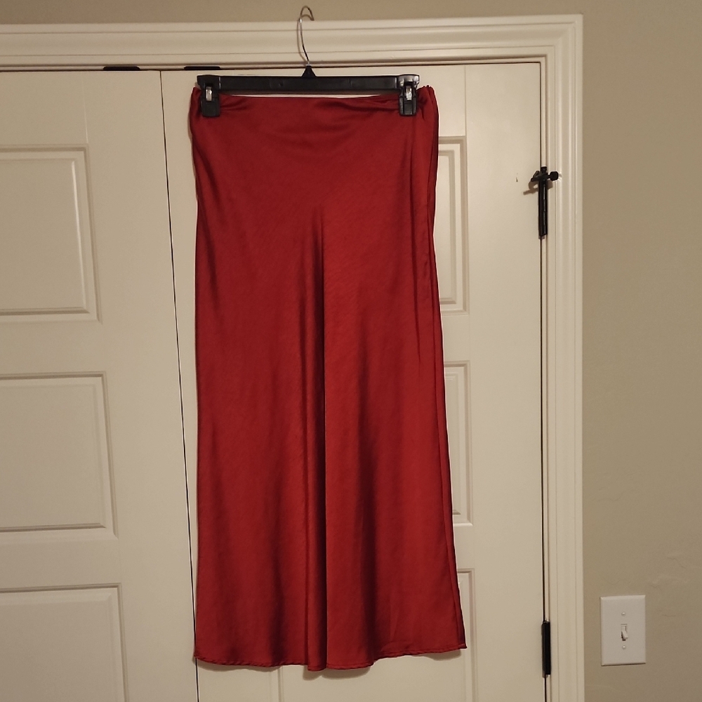 Red Satin Maxi Skirt